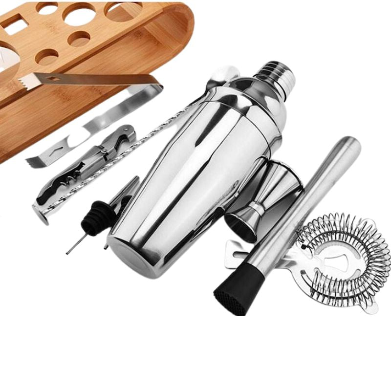 🔍     Kit Coqueteleira Aço Inox Bar Para Caipirinha e Drink + Suporte de Madeira